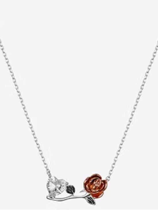 Disney Jewelry - Disney Classics Jewelry | Beauty & the Beast Crystal Rose Pendant Necklace